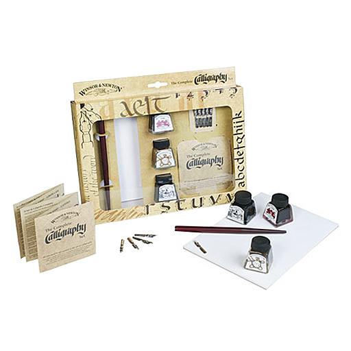 WINSOR & NEWTON COMPLETE CALLIGRAPHY SET - 3 X 14 ML INKS + ACCESSORIES