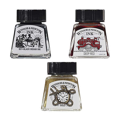 WINSOR & NEWTON COMPLETE CALLIGRAPHY SET - 3 X 14 ML INKS + ACCESSORIES