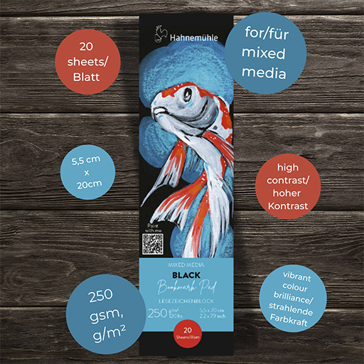 HAHNEMÜHLE BLACK BOOKMARK PAD BLOCCO SEGNALIBRI CARTA NERA TECNICHE MISTE 250 G