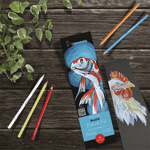 HAHNEMÜHLE BLACK BOOKMARK PAD BLOCCO SEGNALIBRI CARTA NERA TECNICHE MISTE 250 G