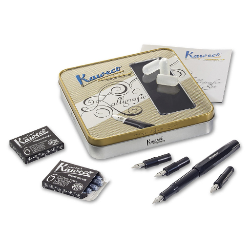 KAWECO CALLIGRAPHY SPORT SET PENNA STILOGRAFICA NERA + 3 PENNINI + ACCESSORI PER CALLIGRAFIA