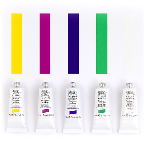 WINSOR & NEWTON DESIGNERS GOUACHE SET BRIGHT COLORS 5 TUBES 14 ML