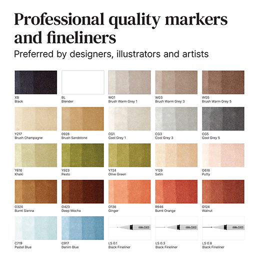 WINSOR & NEWTON PROMARKER SET DESIGN D'INTERNI 25 MARCATORI + ASTUCCIO
