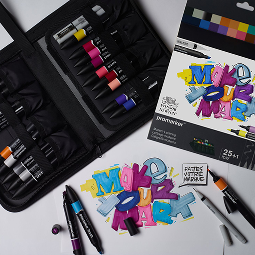 WINSOR & NEWTON PROMARKER SET MODERNE KALLIGRAPHIE 25 MARKER + ETUI