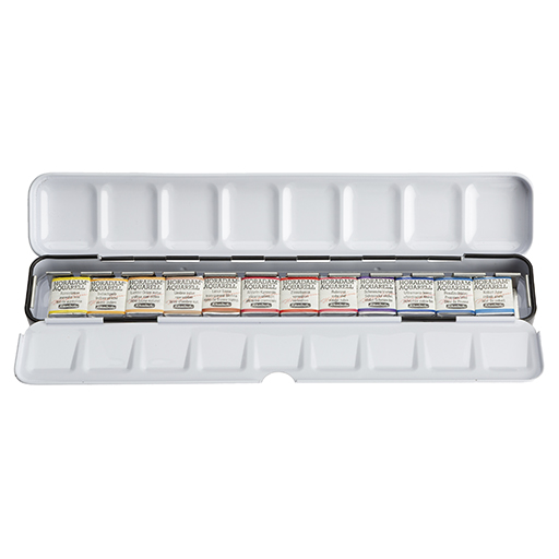 SCHMINCKE HORADAM AQUARELL SET DA VIAGGIO DI HAZEL SOAN SCATOLA METALLO ACQUERELLO 12 MEZZI GODET
