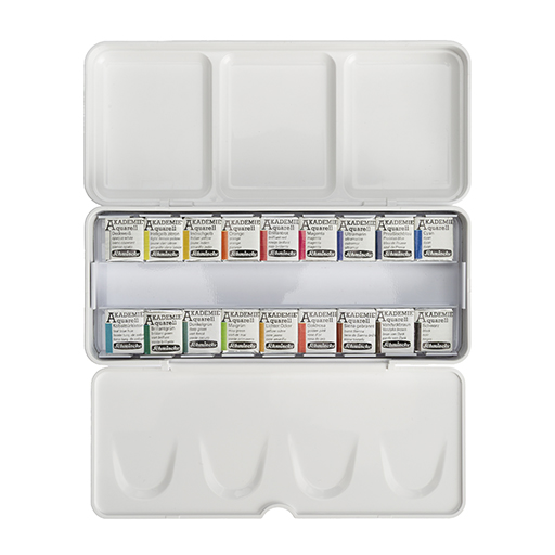 SCHMINCKE AKADEMIE AQUARELL KUNSTSTOFFKASTEN 18 HALBE NÄPFCHEN