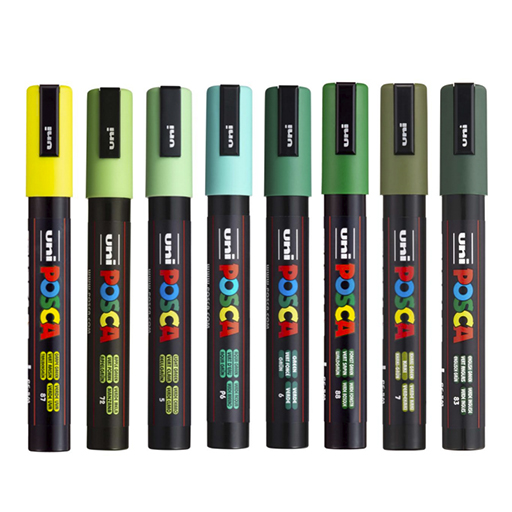 UNI POSCA PC-5M 8P SET 8 MARCATORI 1.8-2.5 MM - COLORI VERDI