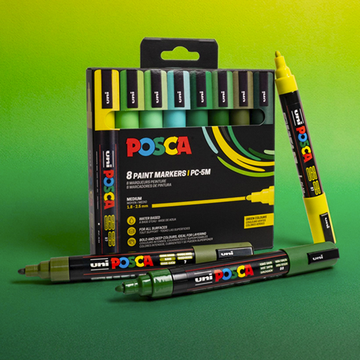 UNI POSCA PC-5M 8P SET 8 MARCATORI 1.8-2.5 MM - COLORI VERDI