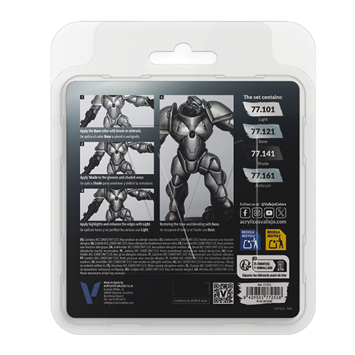 VALLEJO TRUE METALLIC METAL - SET ARGENT STERLING 4 COULEURS ACRYLIQUES MÉTALLIQUES