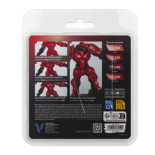 VALLEJO TRUE METALLIC METAL SET ROSSO RUBINO 4 COLORI ACRILICI METALLICI
