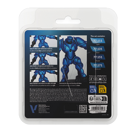 VALLEJO TRUE METALLIC METAL - SET BLEU SAPHIR 4 COULEURS ACRYLIQUES MÉTALLIQUES