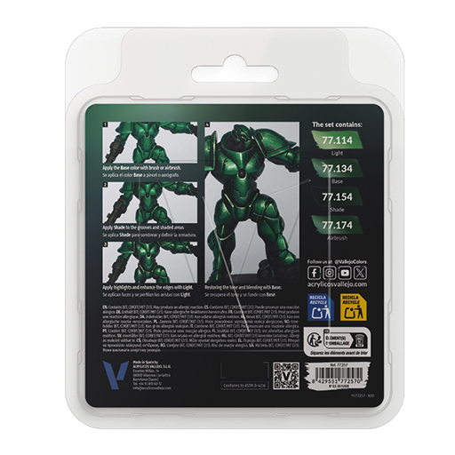 VALLEJO TRUE METALLIC METAL - DUSKEN GREEN PAINT SET - 4 METALLIC ACRYLIC COLOURS