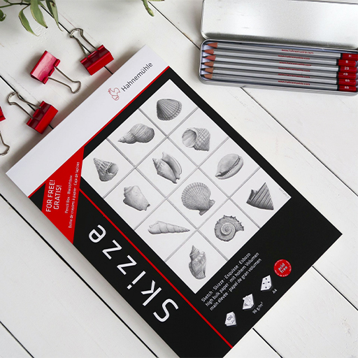 HAHNEMÜHLE SKIZZE BLOC DE BOCETOS 96 G + ESTUCHE 6 LÁPICES DE GRAFITO GRATIS
