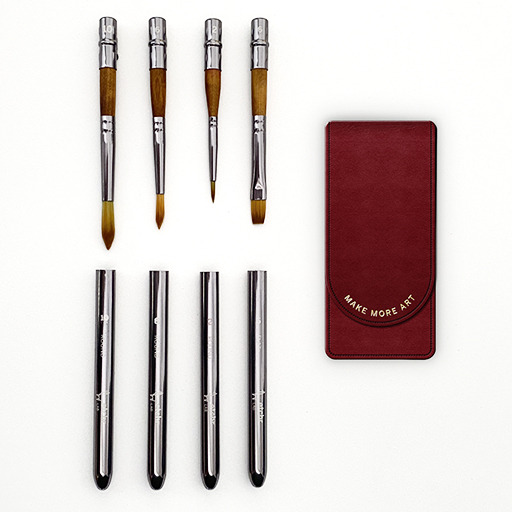 ETCHR TRAVEL BRUSH SET - ESTUCHE + 4 PINCELES SINTÉTICOS DE VIAJE - EDICIÓN LIMITADA ROJA