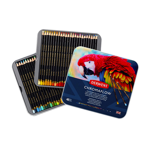 DERWENT CHROMAFLOW METAL TIN 48 COLOURED PENCILS
