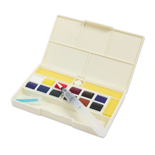 SENNELIER CLAUDE MONET WATERCOLOUR PLASTIC BOX SET OF 12 HALF PANS + WATER BRUSH