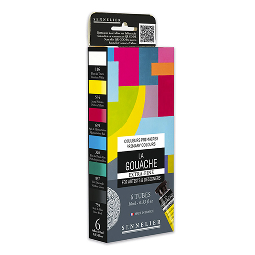 SENNELIER GOUACHE EXTRA-FINE SET COULEURS PRIMAIRES 6 TUBES 10 ML