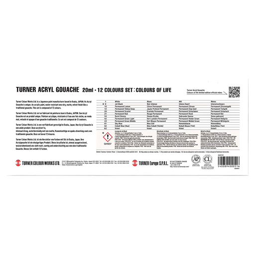 TURNER ACRYL GOUACHE COLOURS OF LIFE SET COLORI DELLA VITA 12 TUBETTI DA 20 ML
