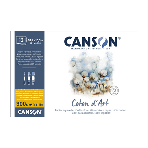 CANSON COTON D'ART BLOC AQUARELLE COLLÉ 1 CÔTÉ 300 G