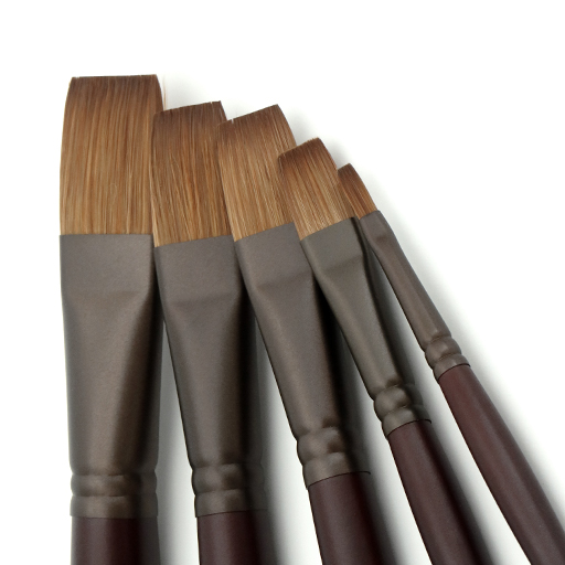 RAW ART MATERIALS AMBAR PENNELLO PIATTO FIBRA SINTETICA EFFETTO MARTORA KOLINSKY MANICO CORTO SERIE 102