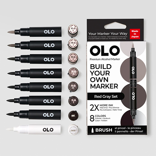 OLO RED GREY SET OF 8 CUSTOMISABLE MARKERS