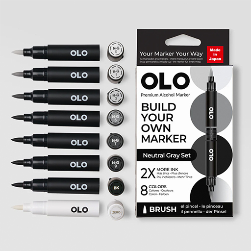 OLO SET GRIS NEUTRAL 8 ROTULADORES PERSONALIZABLES