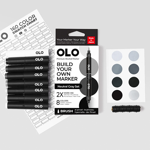 OLO SET GRIS NEUTRAL 8 ROTULADORES PERSONALIZABLES