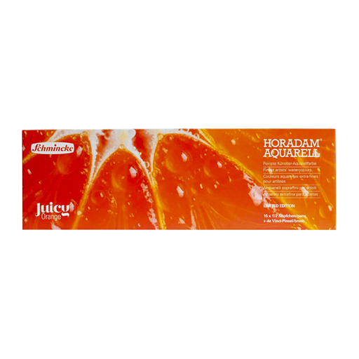 SCHMINCKE HORADAM METAL WATERCOLOUR BOX SET OF 15 HALF PANS + BRUSH - JUICY ORANGE EDITION